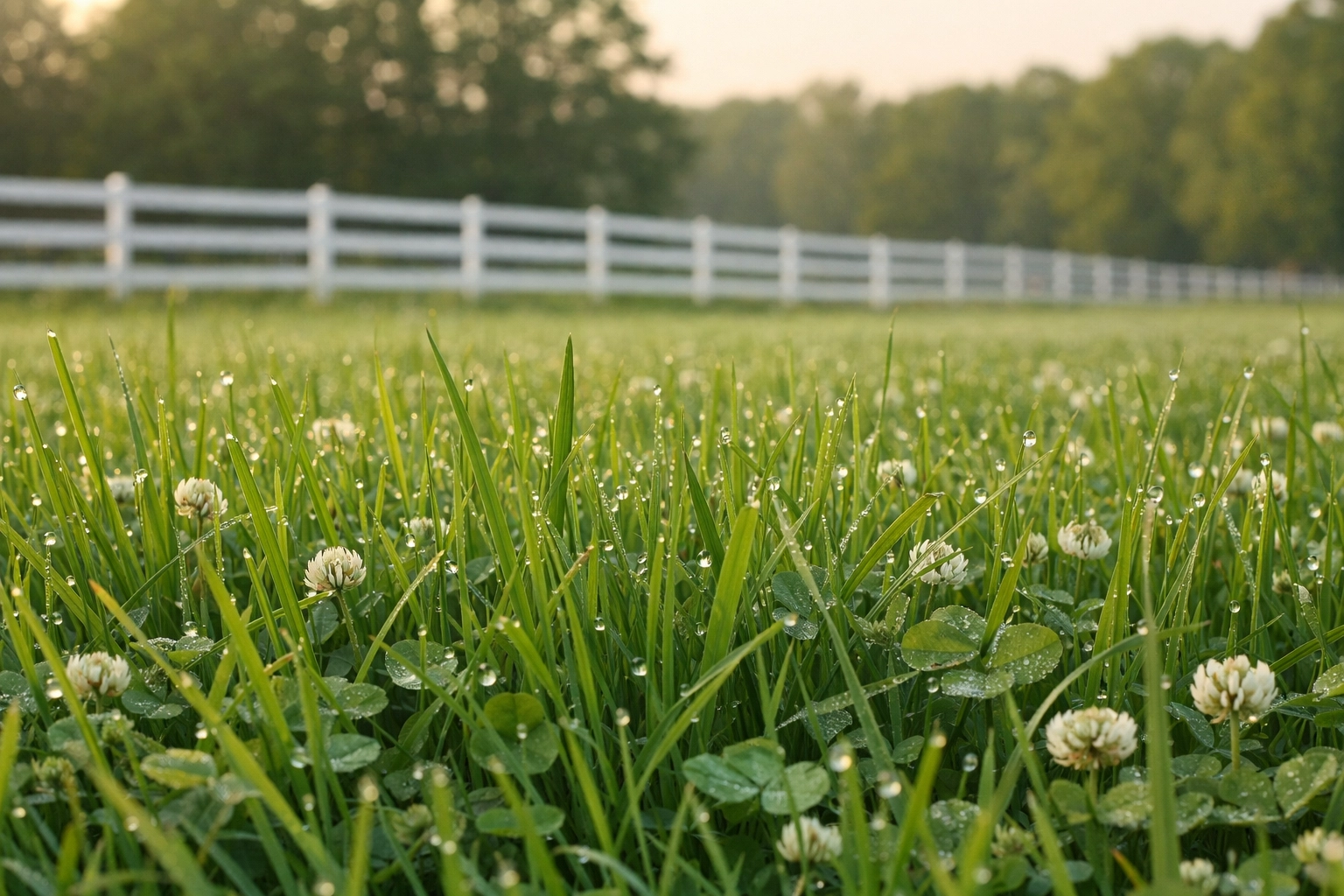 Healthy pasture grass at ideal 4-6 inch grazing height for horses