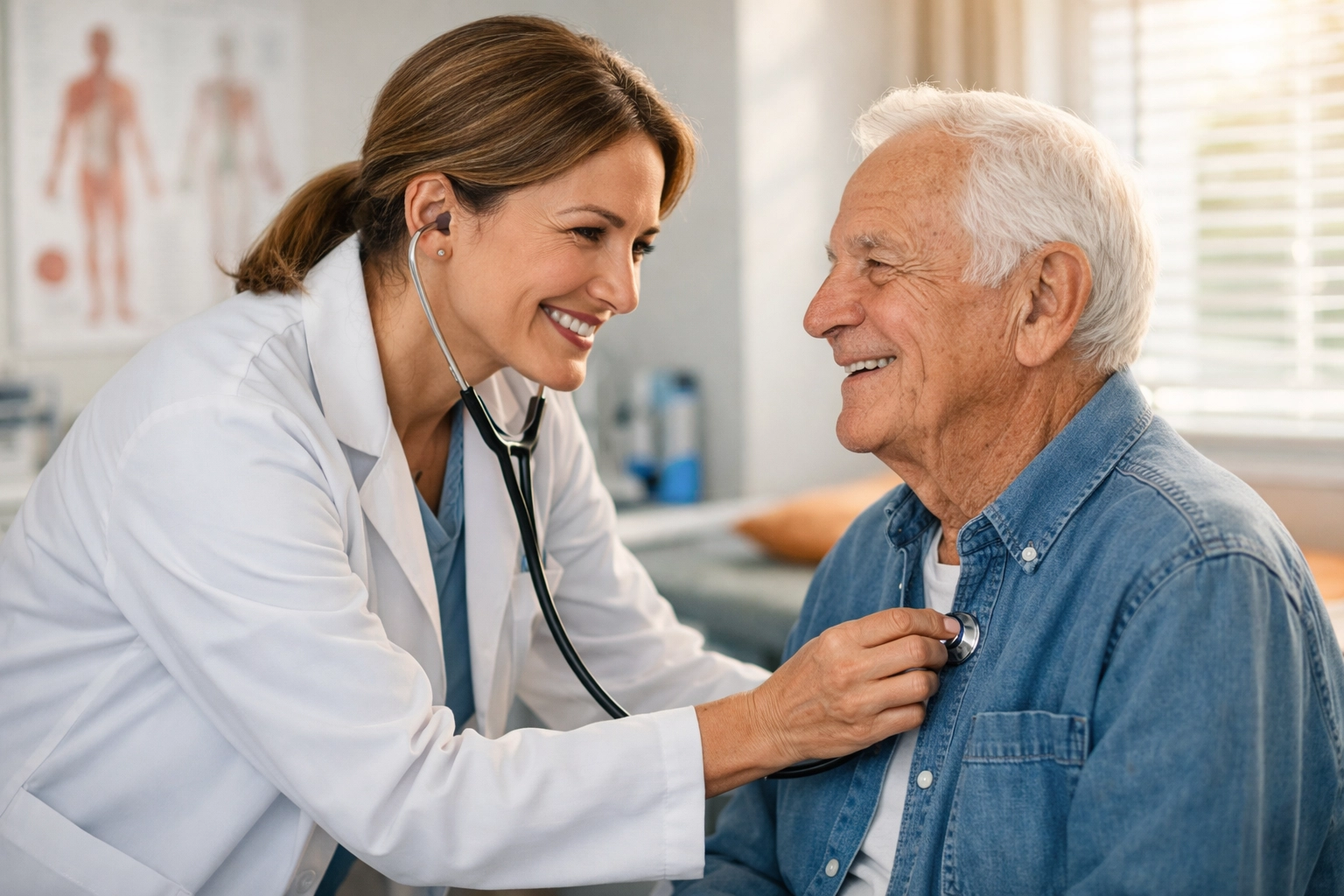 Physician providing attentive patient care during medical examination in clinic