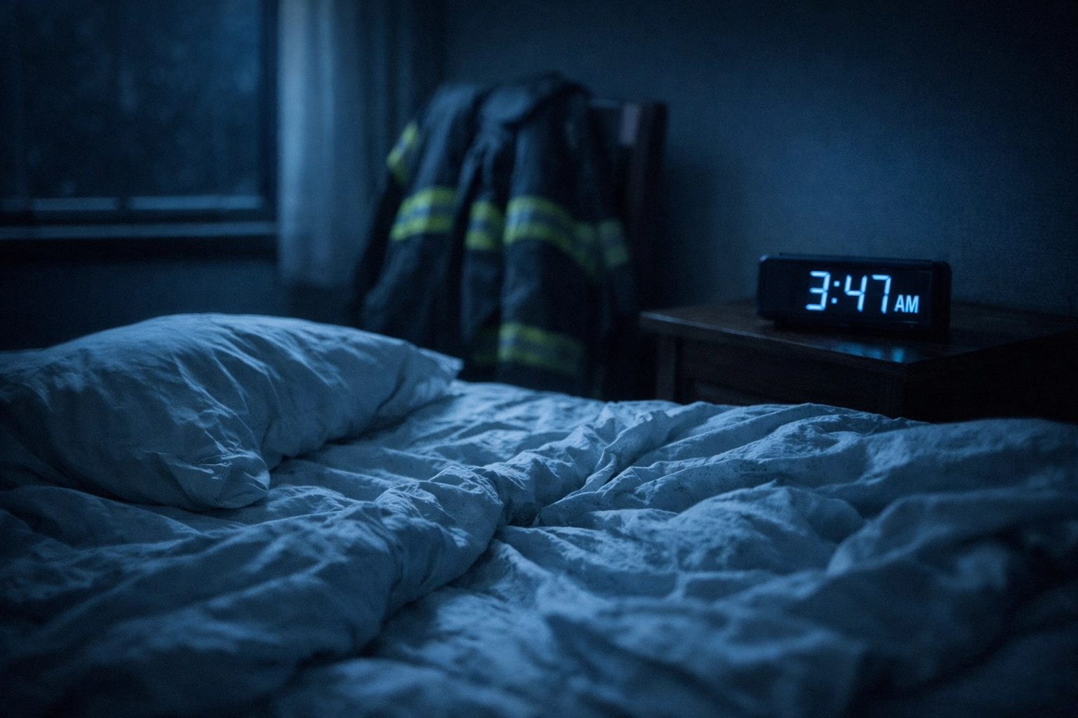 Empty bed during firefighter's 24-hour shift showing gay relationship challenges