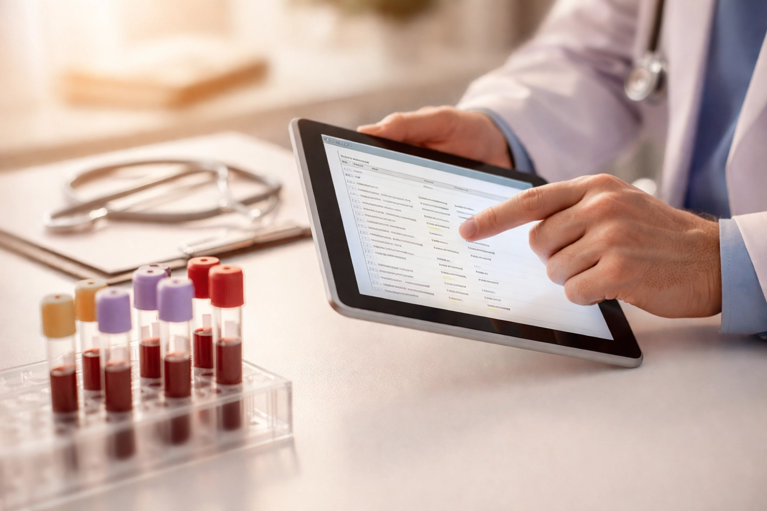 Healthcare provider reviewing lab results, emphasizing medical evaluation in weight loss management