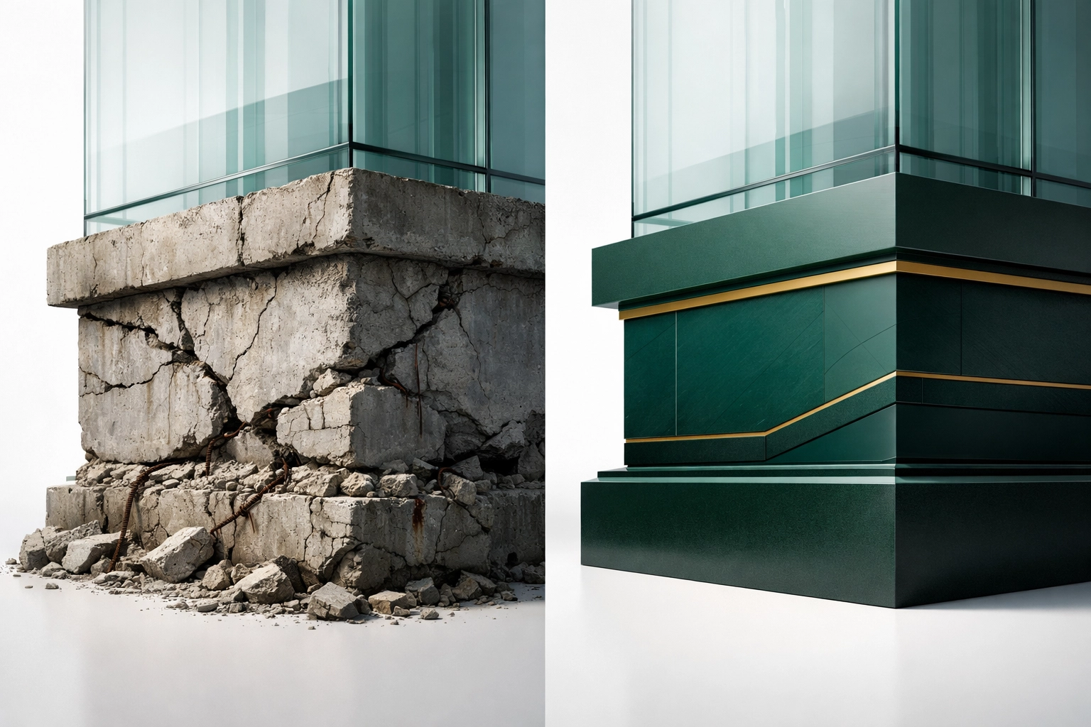 Cracked foundation versus solid foundation representing limiting versus empowering subconscious beliefs