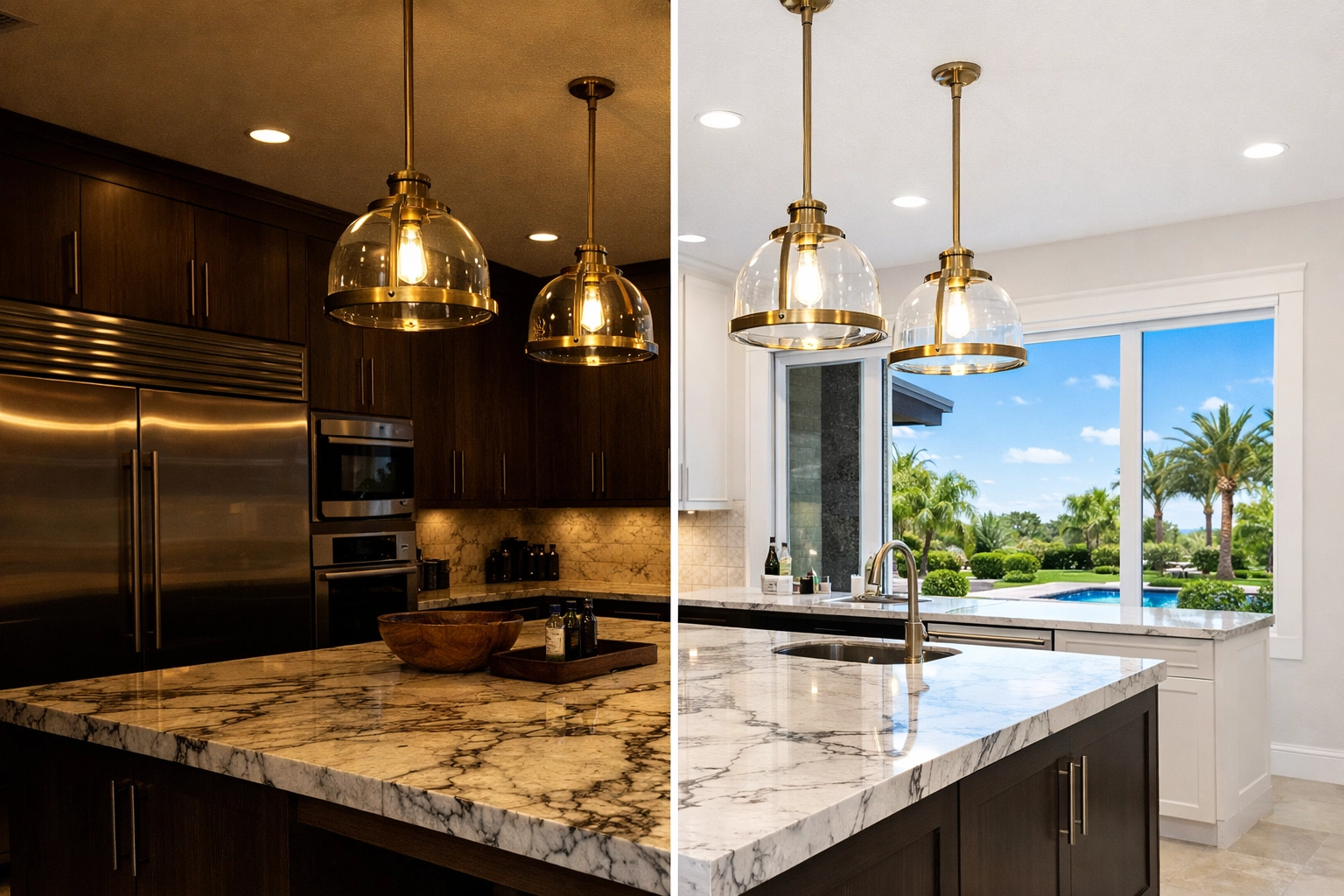 Before and after editing comparison showing luminosity and color correction in photography tutorials.