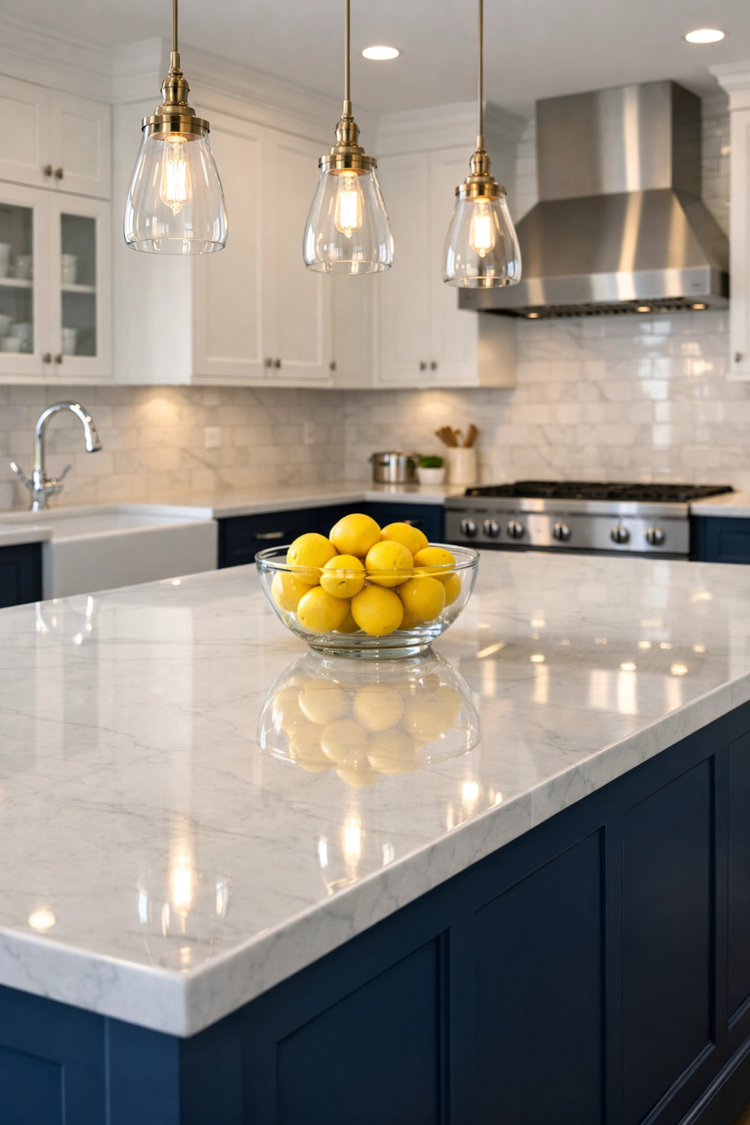 Pristine kitchen with marble counters showing the high standard of weekly house cleaning in Marlborough.