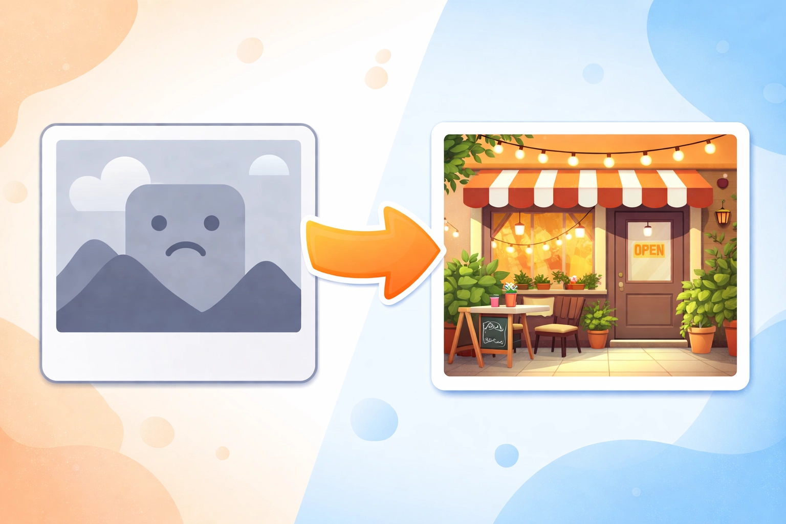 Split-screen showing a poor vs. vibrant business photo to emphasize the impact of quality images on Google Business Profile.