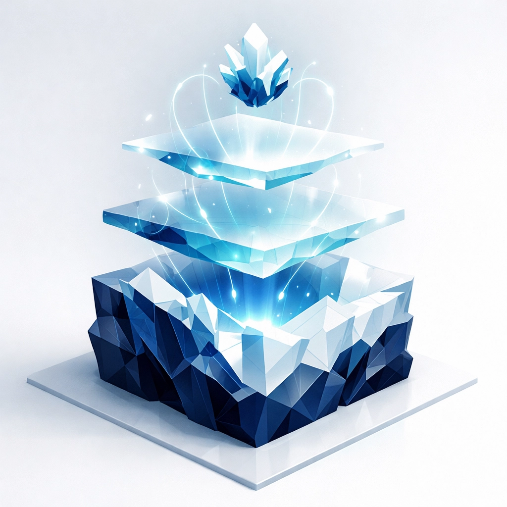 Abstract visualization of a service business scaling efficiently through automated infrastructure layers.