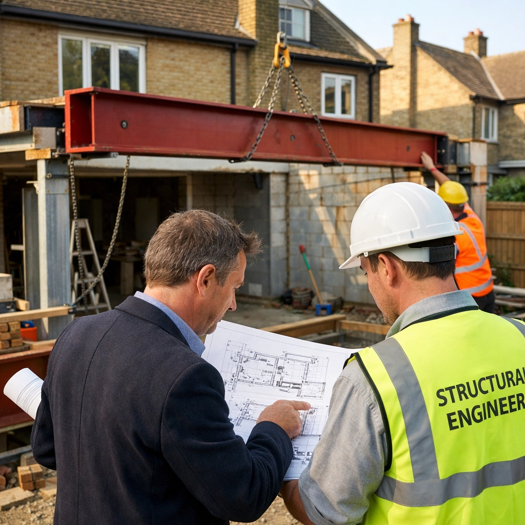 Architect and structural engineer collaborating on London residential extension project