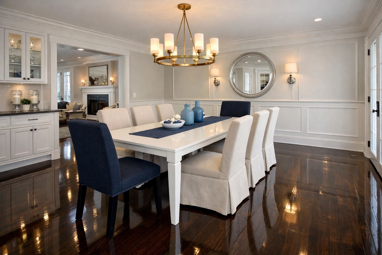Deep cleaned dining room with sparkling hardwood floors from expert House Cleaning Pepperell MA.