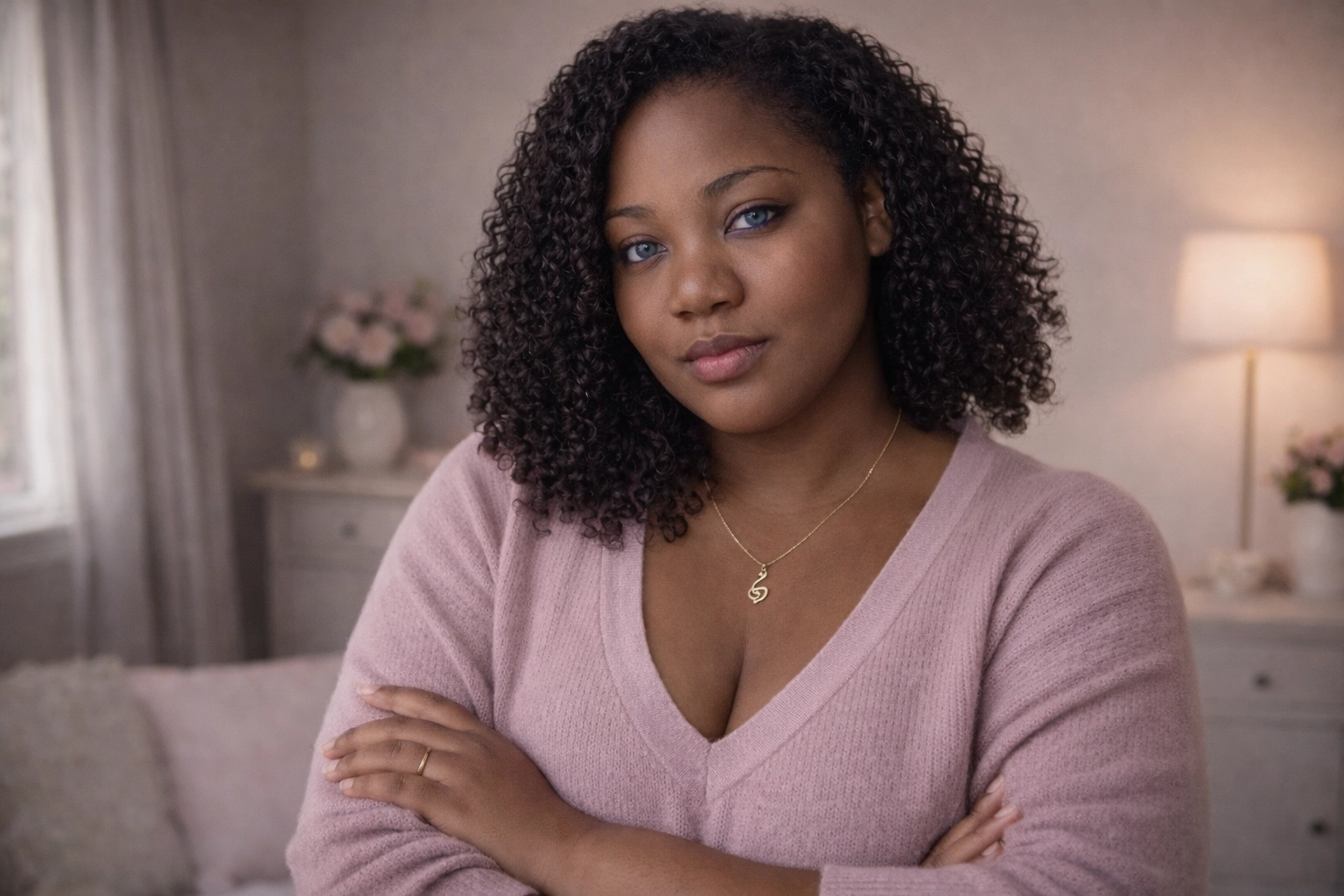 maria standing confidently with open posture, practicing taking up space without shrinking