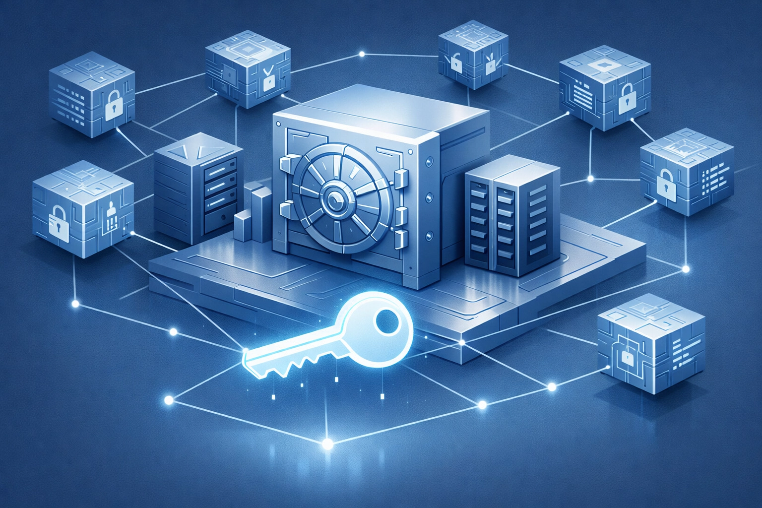 Encryption key management system showing centralized key storage vulnerability and single point of failure