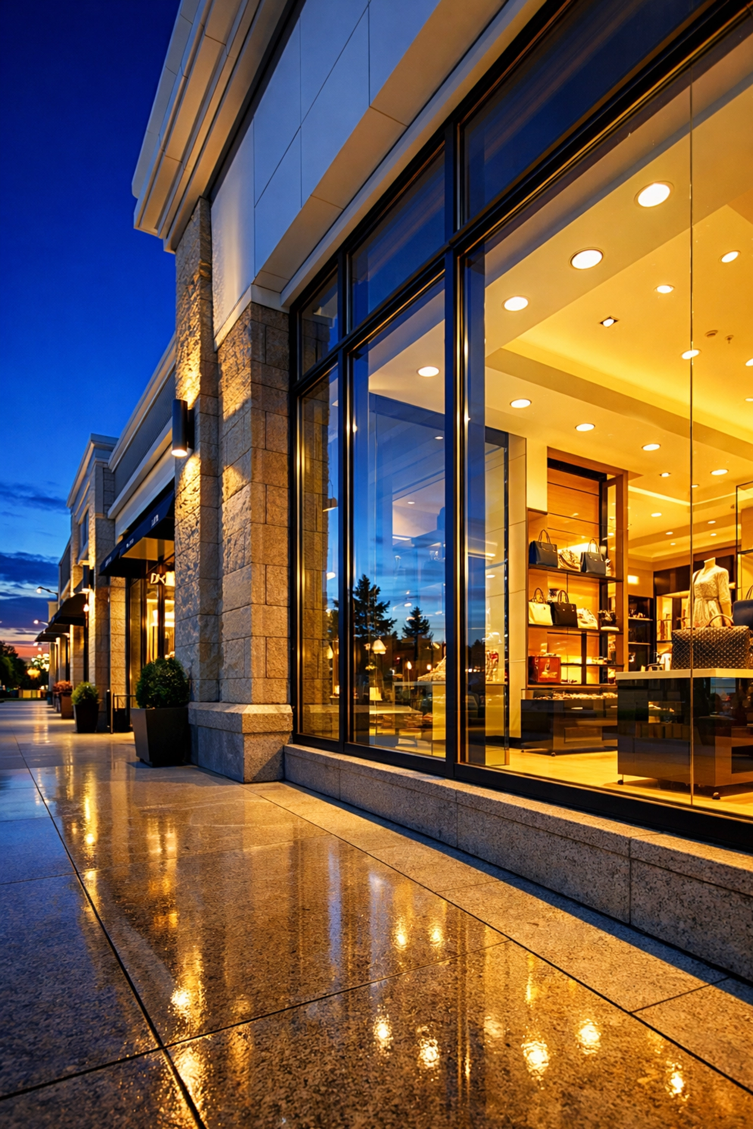 Spotless retail storefront in Dedham MA featuring clean windows and professional commercial maintenance.