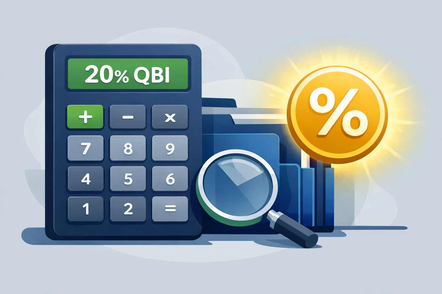 Professional tax planning illustration for calculating the 20% QBI deduction accurately.