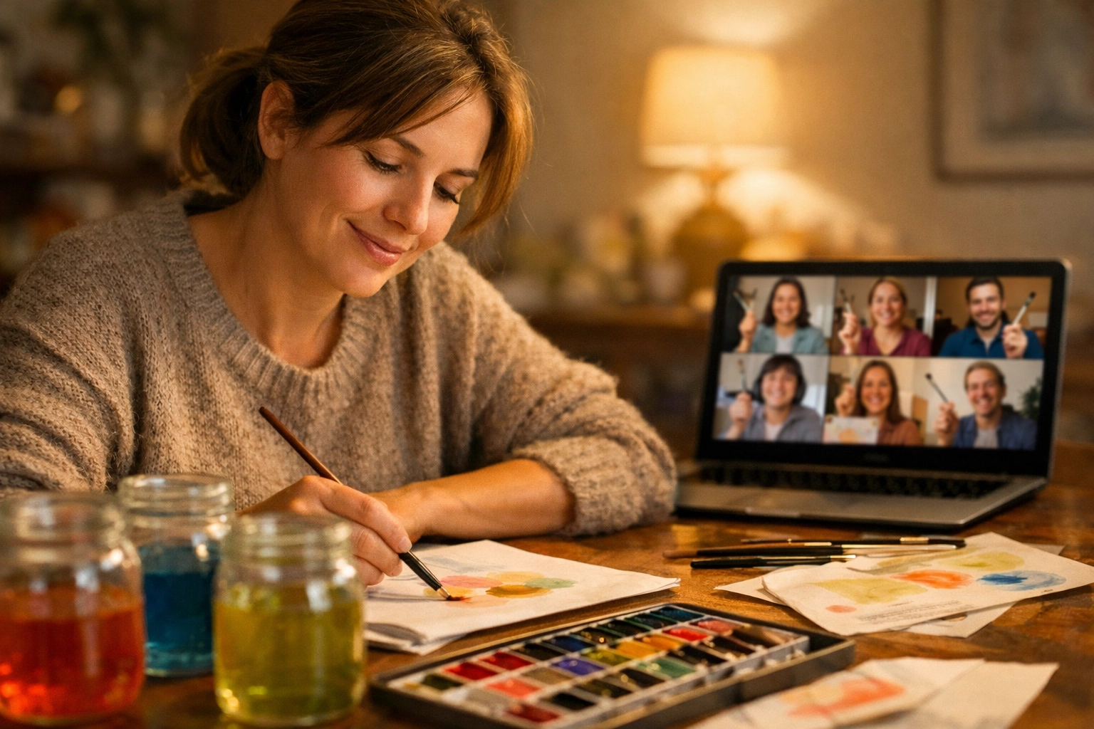 Remote team building through shared painting activities to foster empathy and human connection.