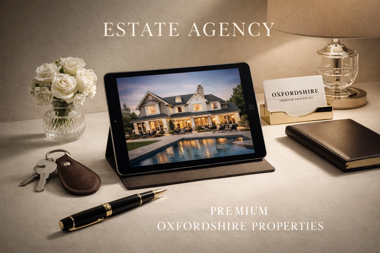 House keys and property tablet representing premium estate agency services in Witney.