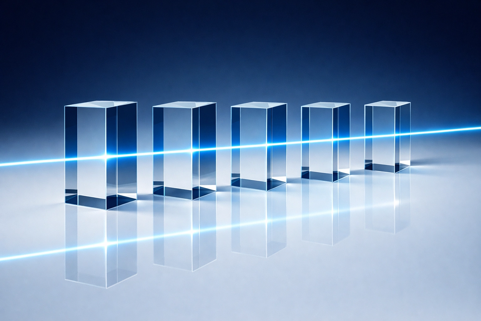 A precision light beam through glass prisms symbolizing error reduction and data accuracy in automated workflows.