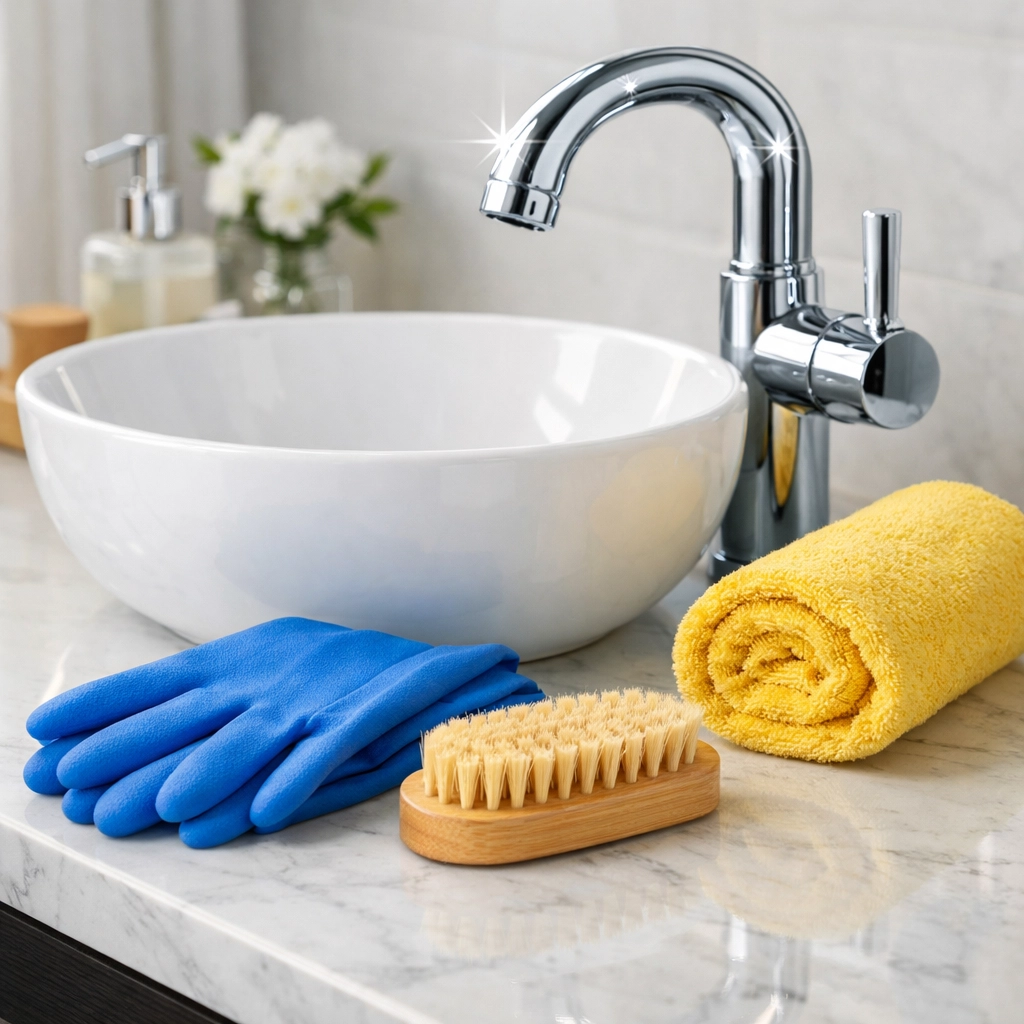 Detail of a sparkling clean bathroom vanity in Eastham, MA, cleaned by professional house cleaners.