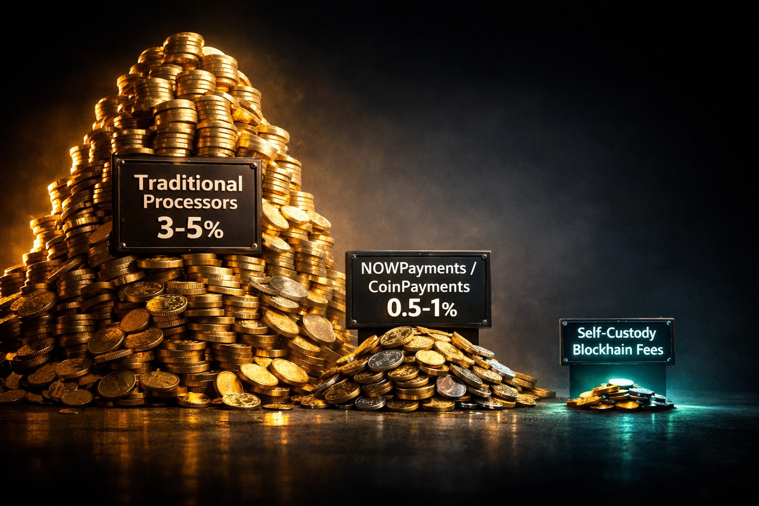 Crypto POS fee comparison showing traditional processors vs NOWPayments vs self-custody blockchain costs