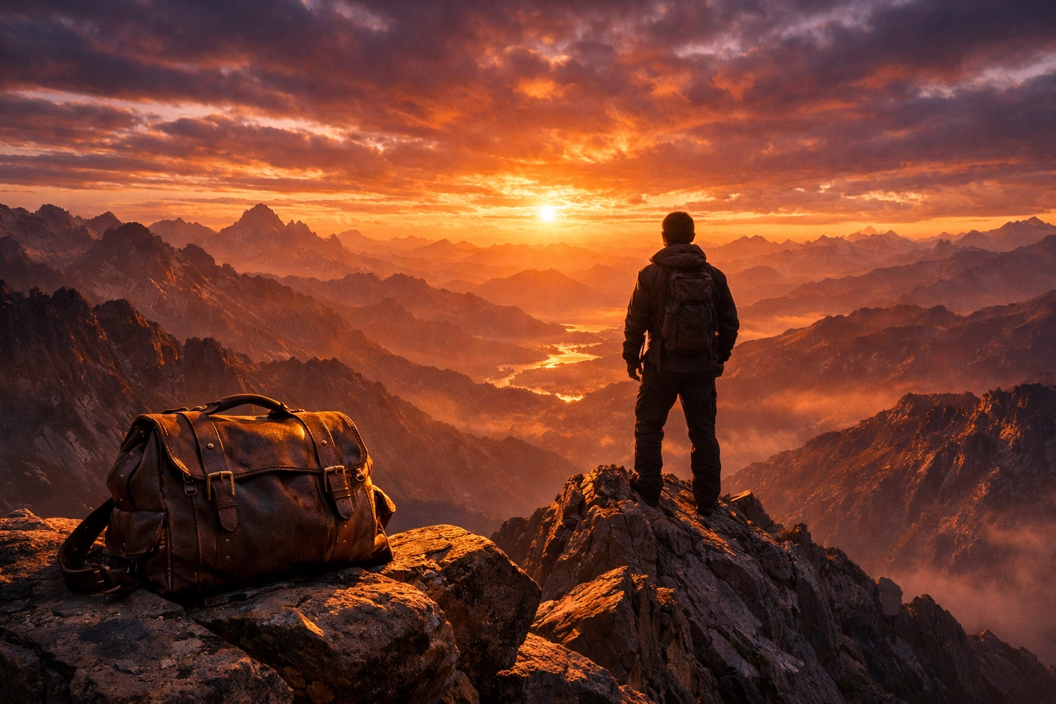 A person standing on a mountain peak looking at the horizon, symbolizing retirement security and wealth building.