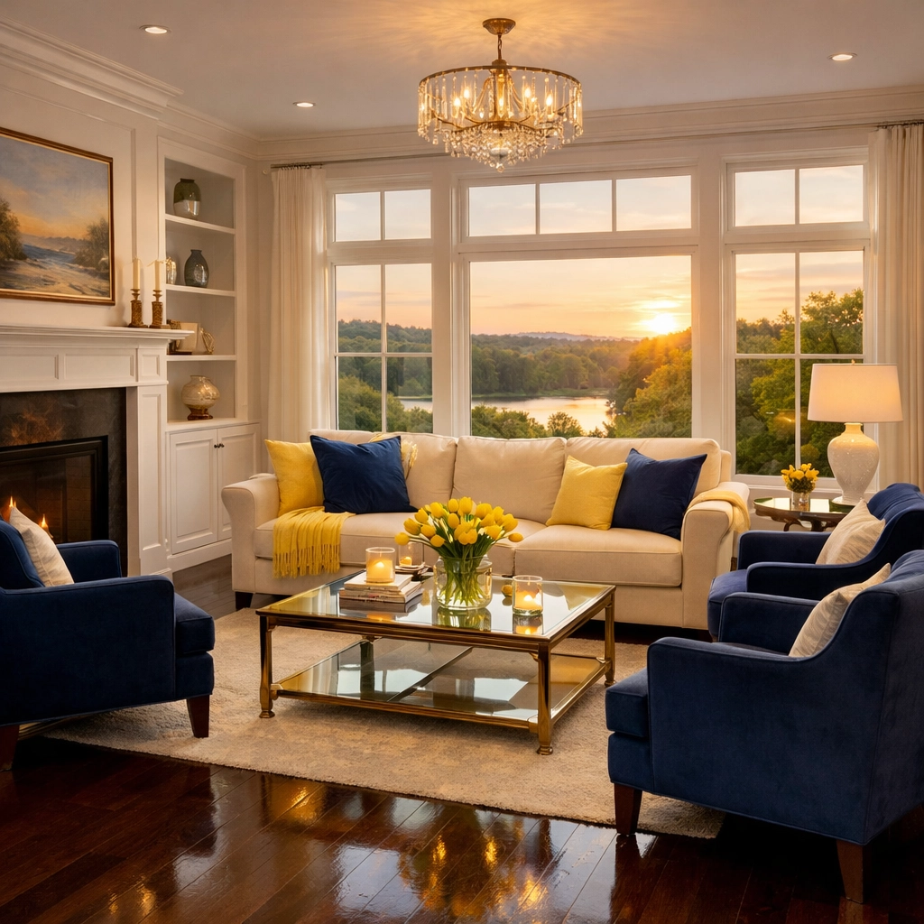 Deep cleaning Marlborough: A pristine living room with polished floors and clean white walls.