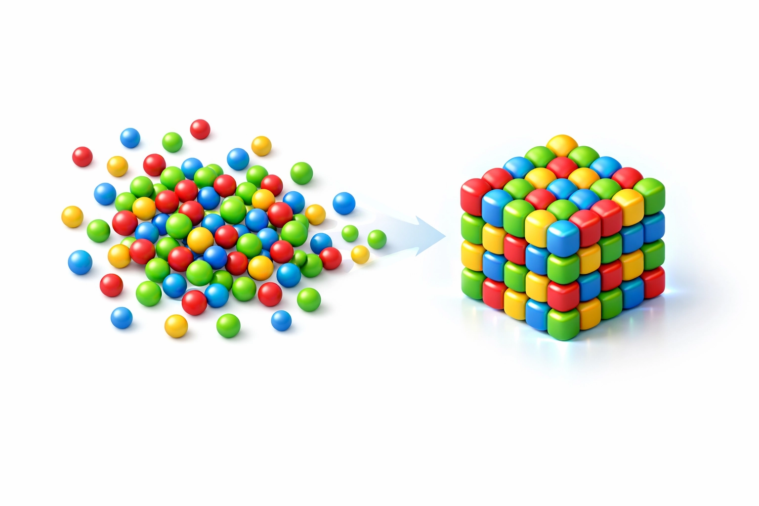 Organized geometric shapes representing a centralized shared snippet library for teams.