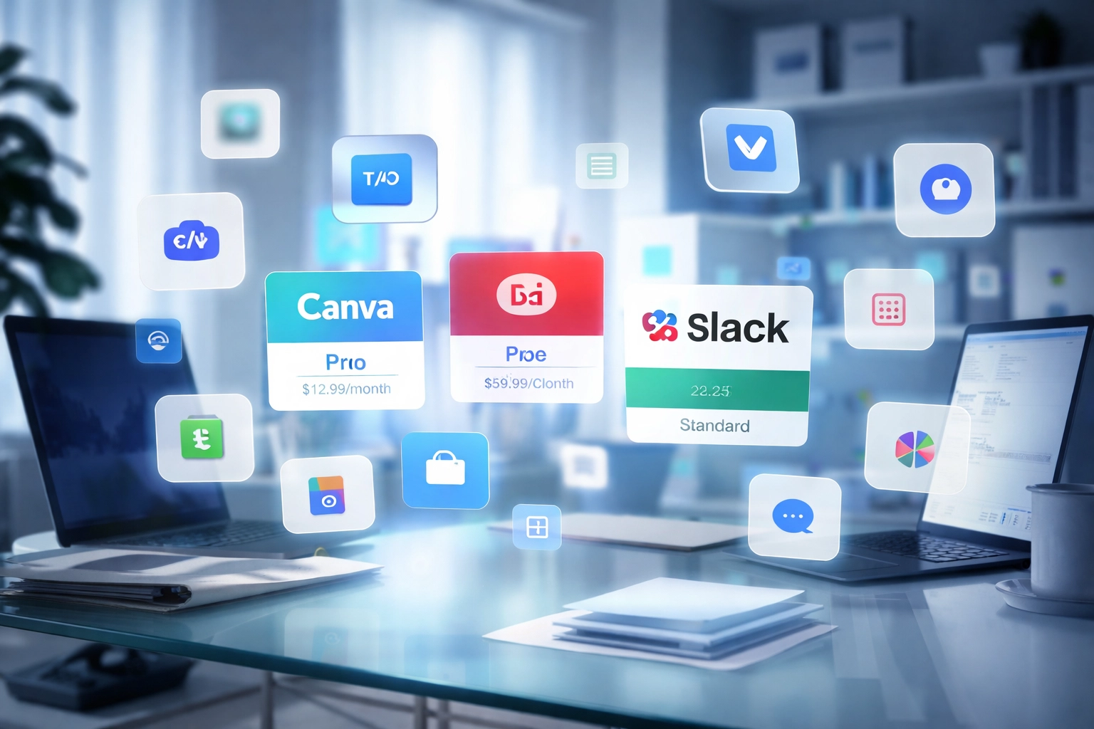 Multiple software subscription logos representing unused expenses