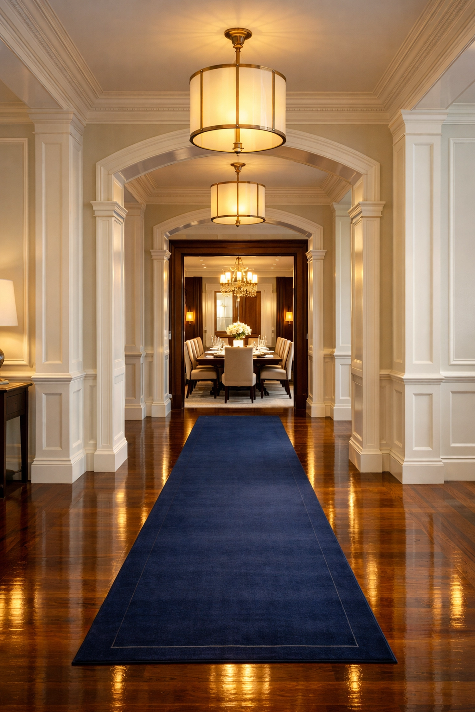 Gleaming hardwood floors in a grand Carlisle mansion hallway showcasing professional estate cleaning.