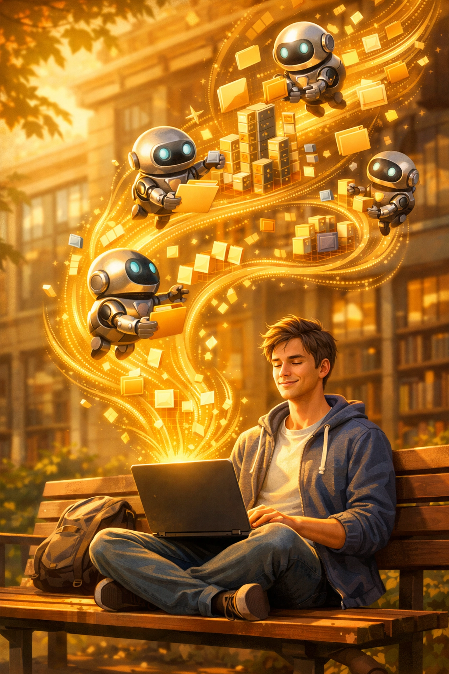 A student on campus using SEO strategies 2026 and AI agents to automate their high-paying side hustle.