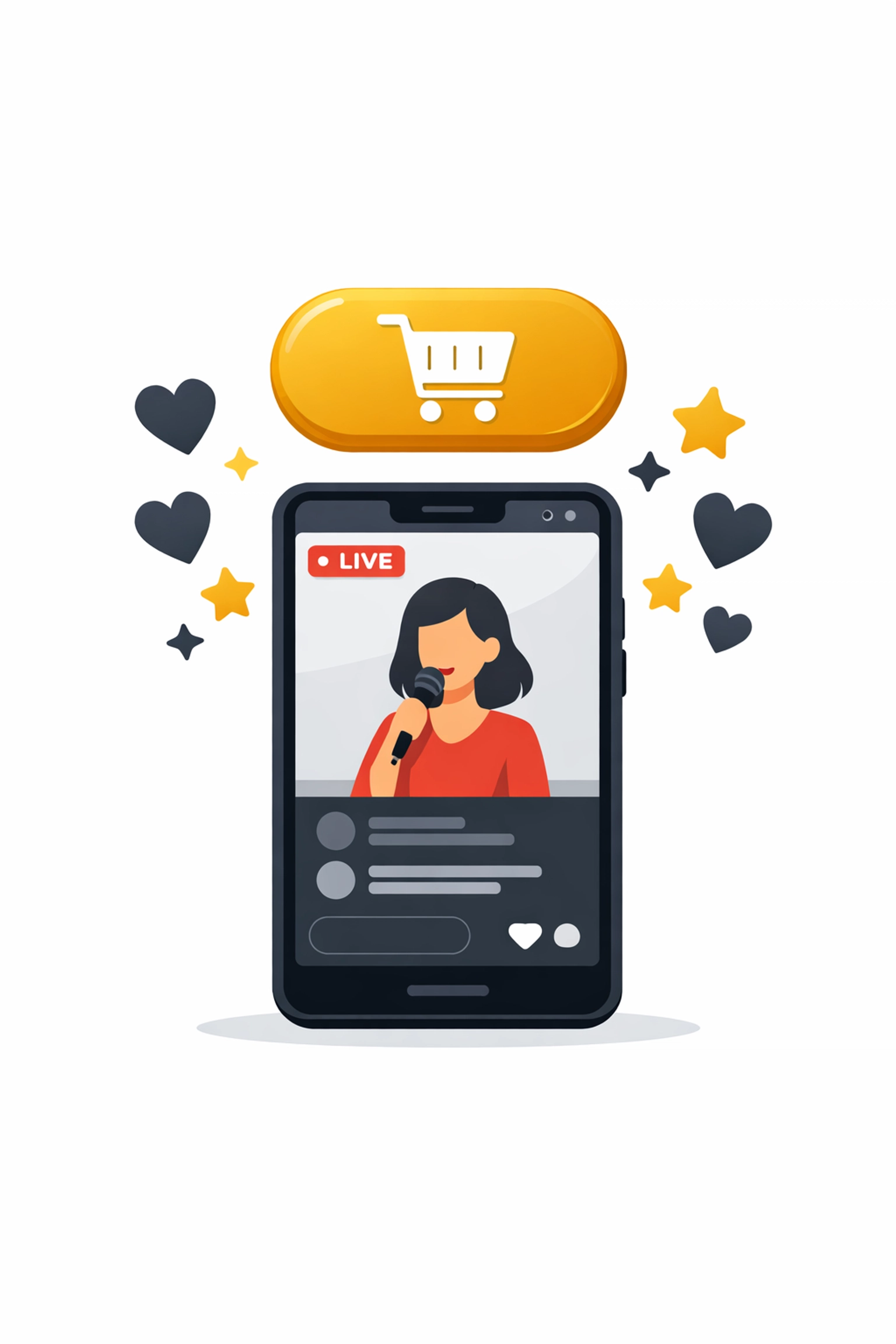 Mobile live stream shopping interface with a purchase button for high conversion sales events.