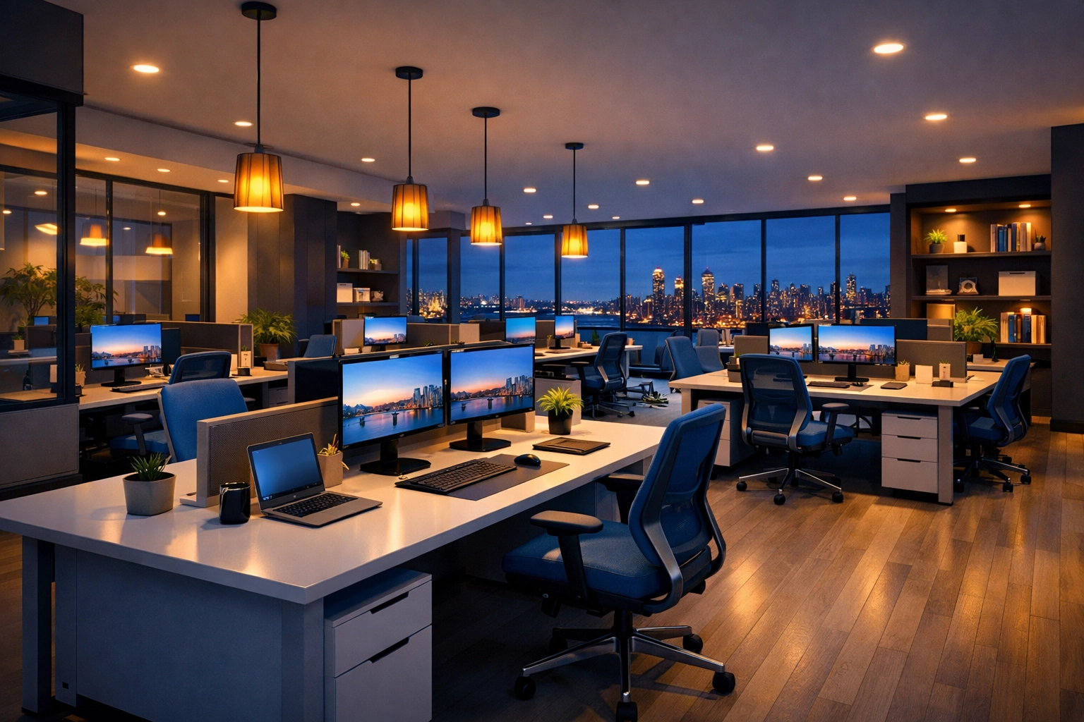 A clean and organized modern workplace in Massachusetts following professional office cleaning in Hudson.