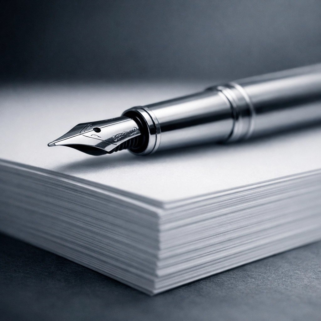 Professional fountain pen on paper representing clean investment terms and successful startup valuation agreements.
