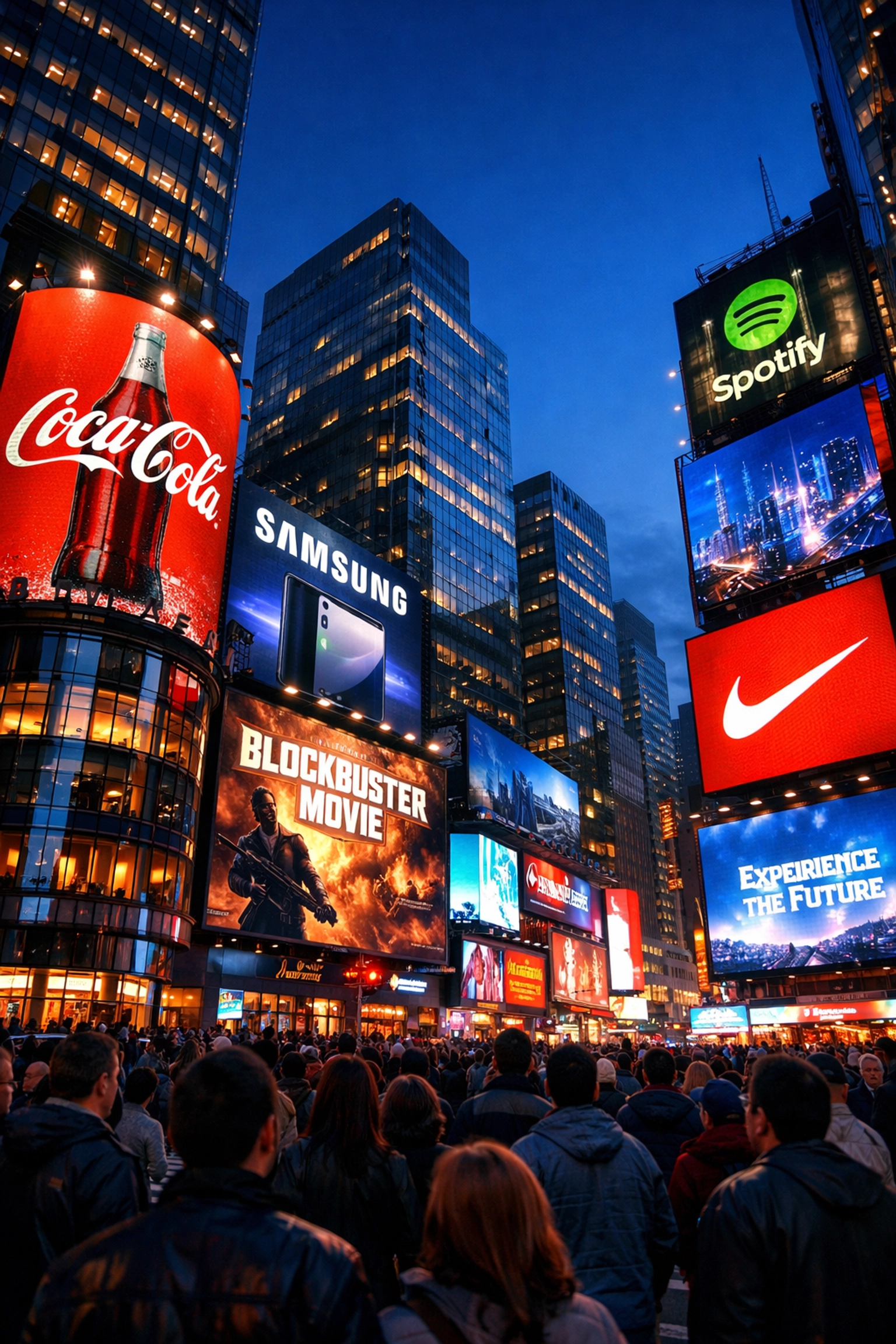 Digital billboard network creating immersive brand environment in Super Bowl entertainment district