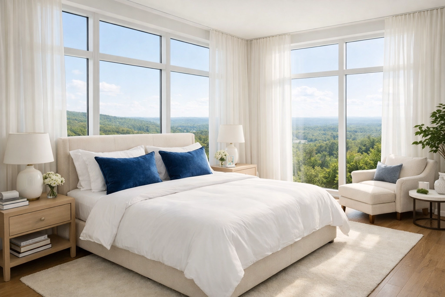 Clean and allergen-free luxury bedroom sanctuary through expert residential cleaning Massachusetts.