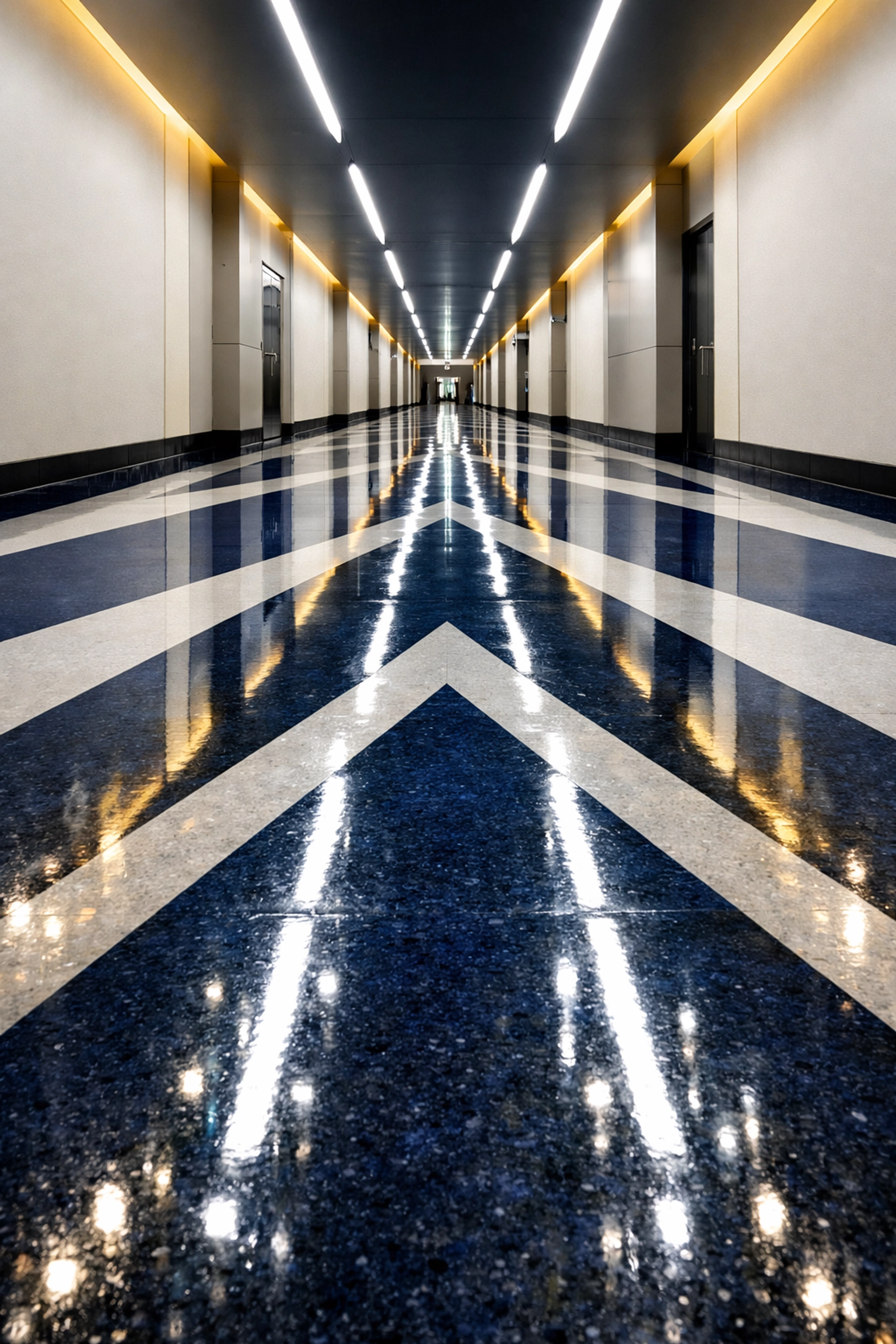 High-gloss commercial corridor floor showcasing expert maintenance and floor care in Westborough.
