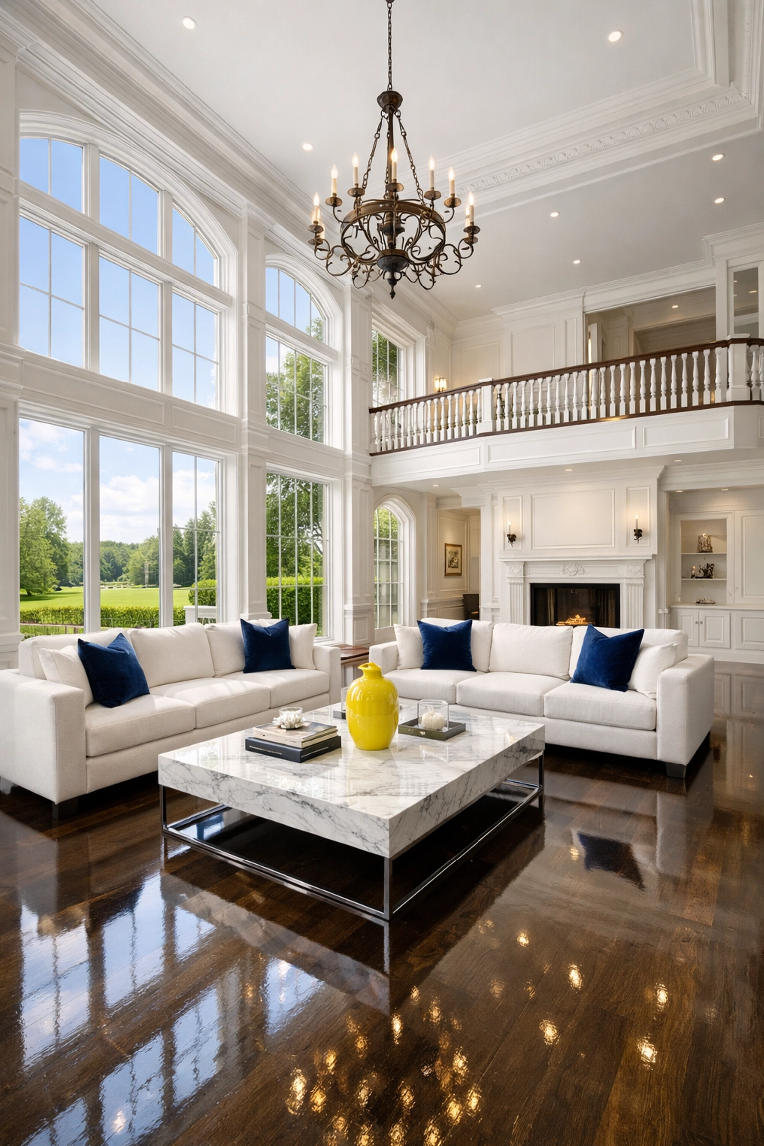 A spotless luxury living room in a Dover estate after a high-end residential cleaning Massachusetts session.