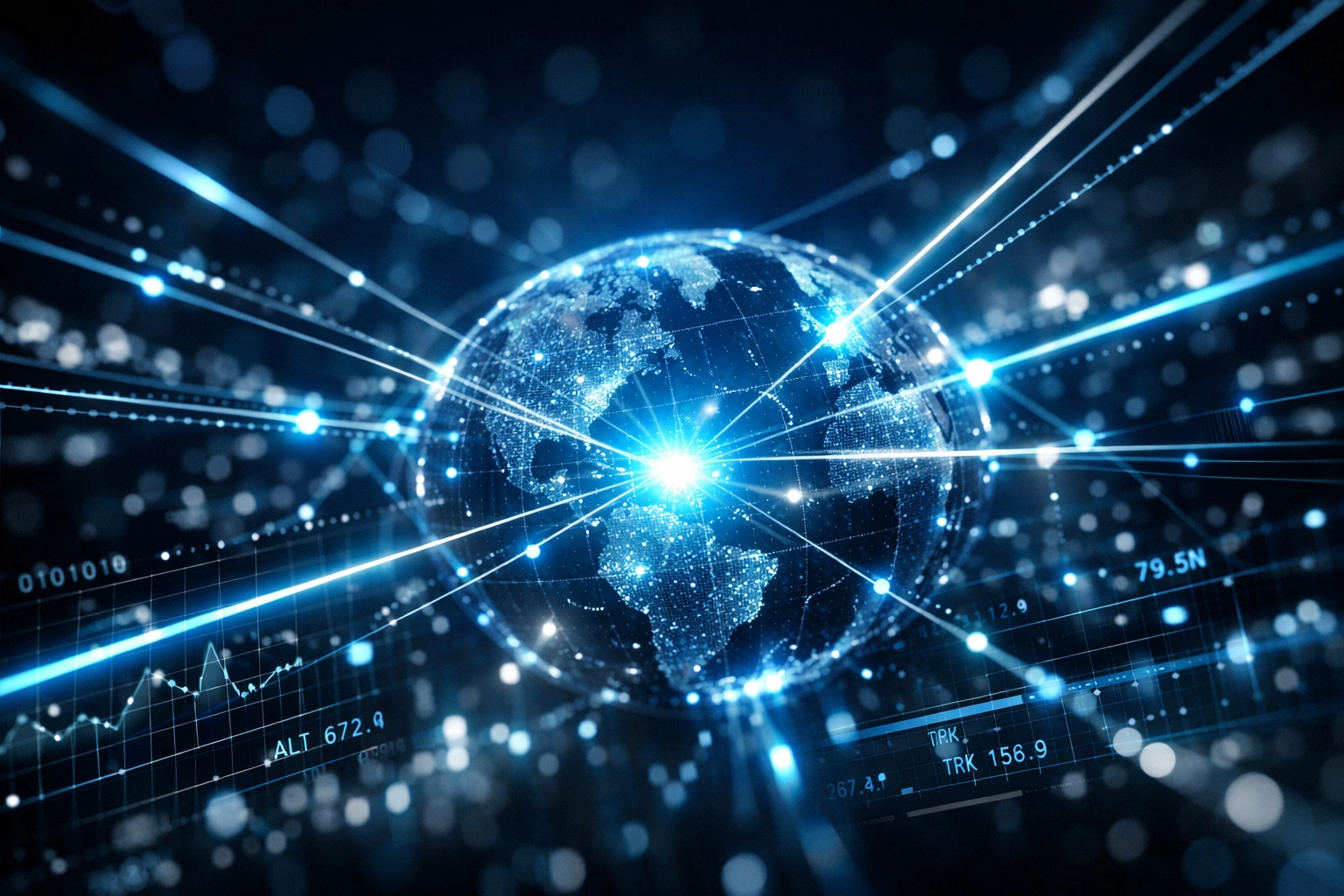 Glowing digital network representing technical SEO services for website scalability and high-speed global data delivery.