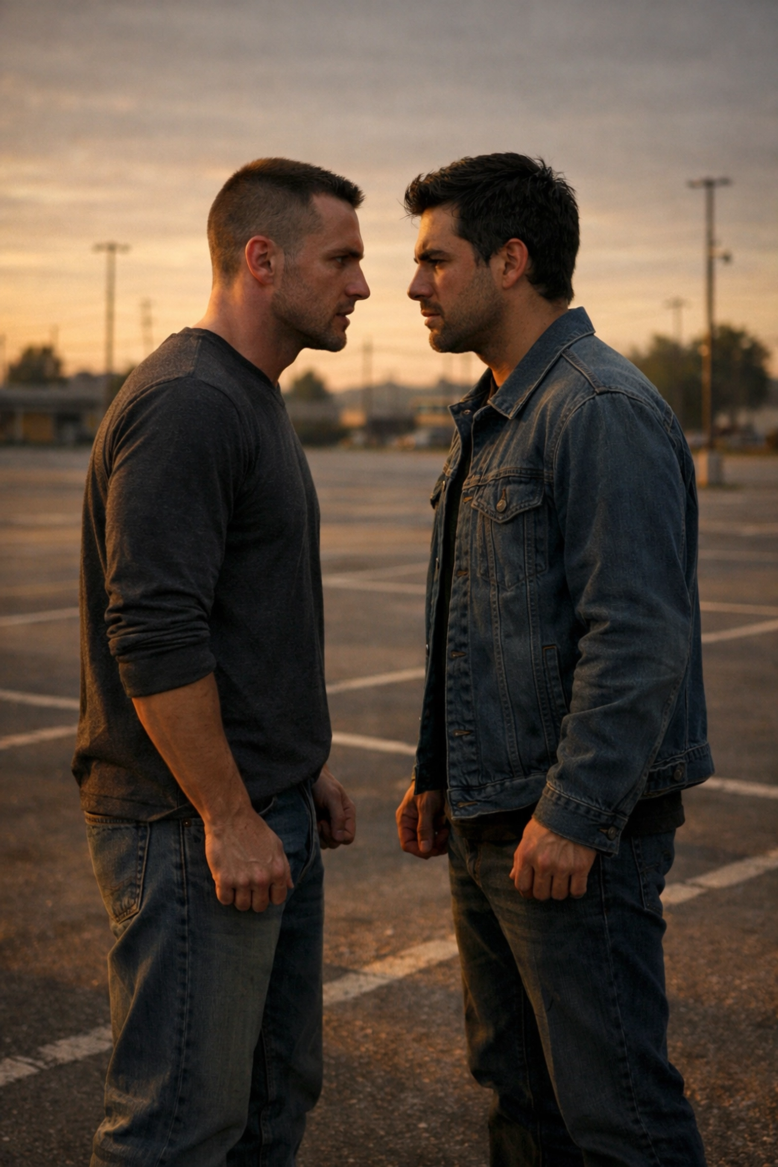 Two men in tense confrontation demonstrating Texas mutual combat consent requirement