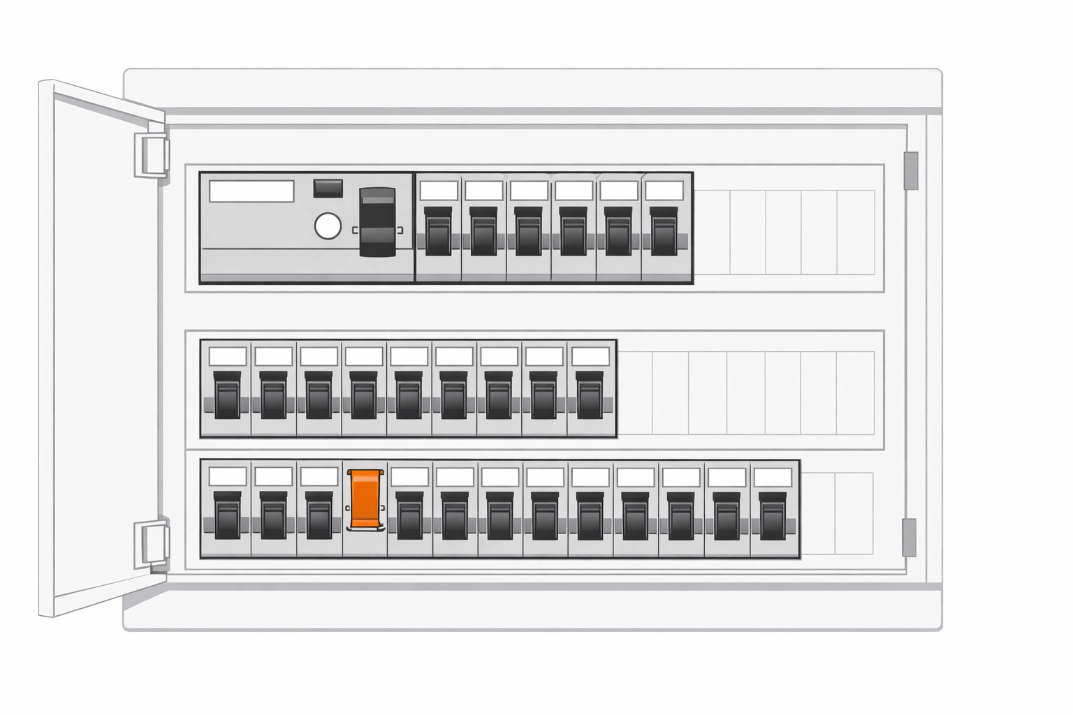 Moderner Verteilerkasten mit FI-Schutzschalter für Sicherheit und Effizienz in Wien.