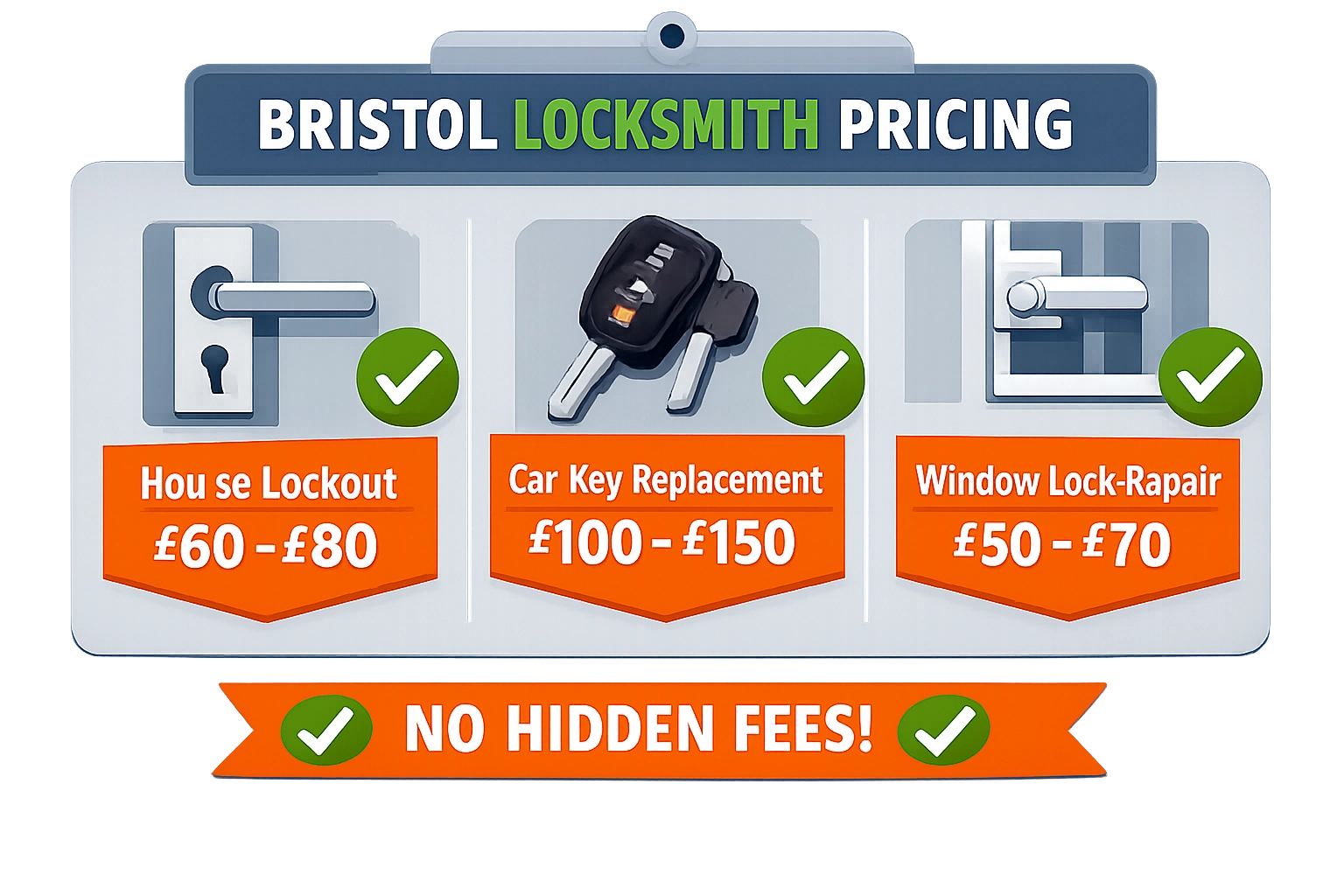 Bristol locksmith pricing guide showing costs for lock changes, emergency callouts, and car key replacement