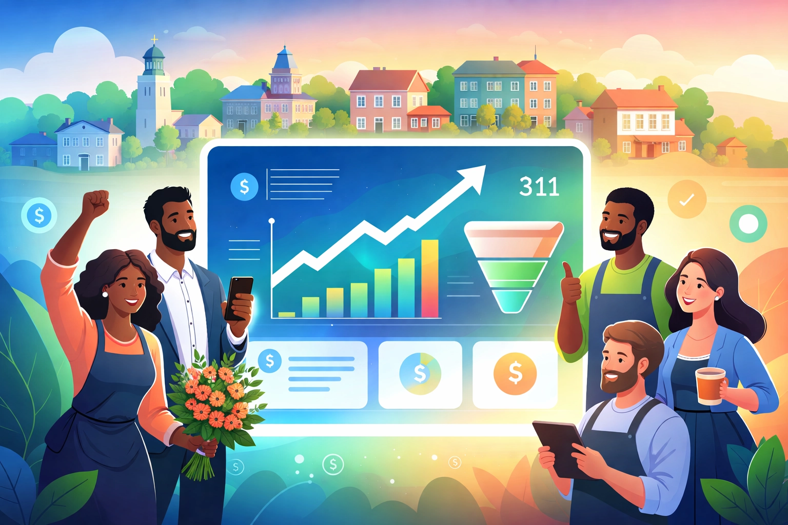Connecticut business owners viewing positive digital marketing results on analytics dashboard