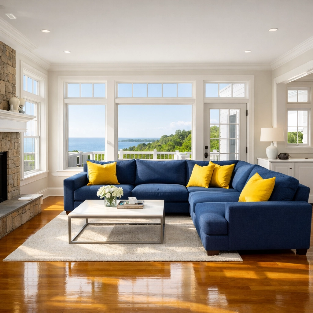 Pristine living room in Plainville maintained by weekly house cleaning for a stress-free home.