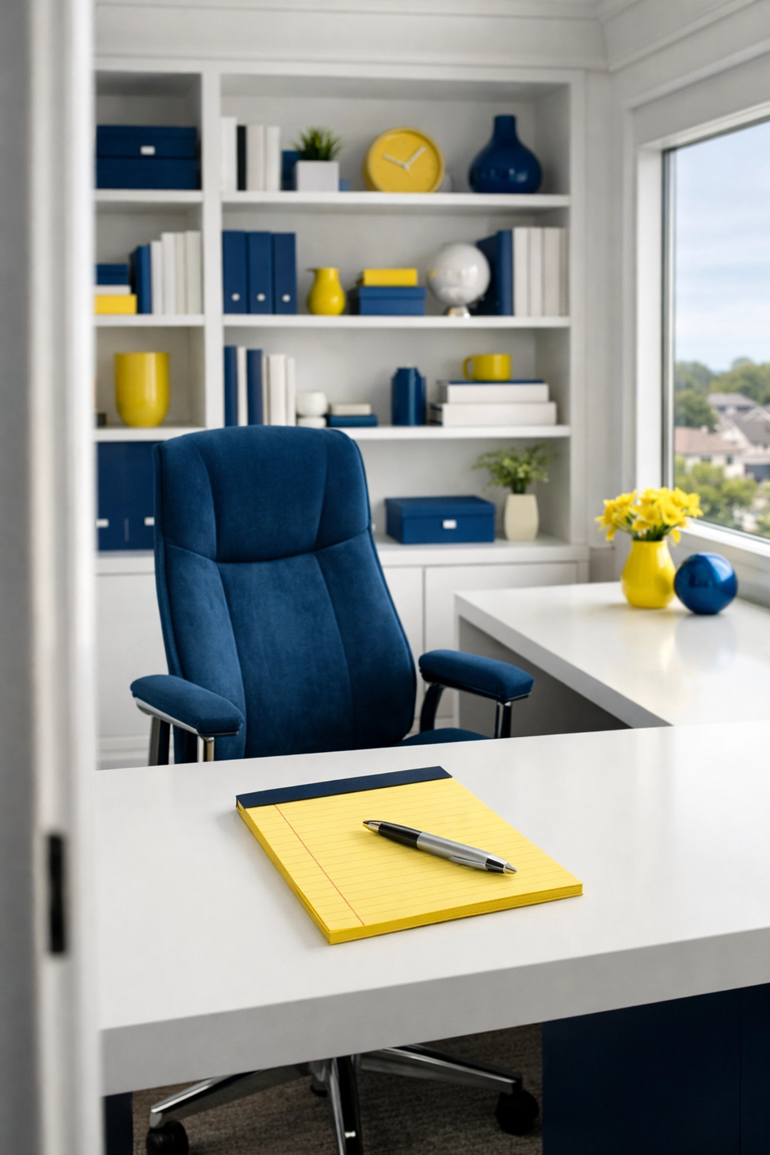 An organized and dust-free home office reflecting a professional house cleaning strategy for productivity.