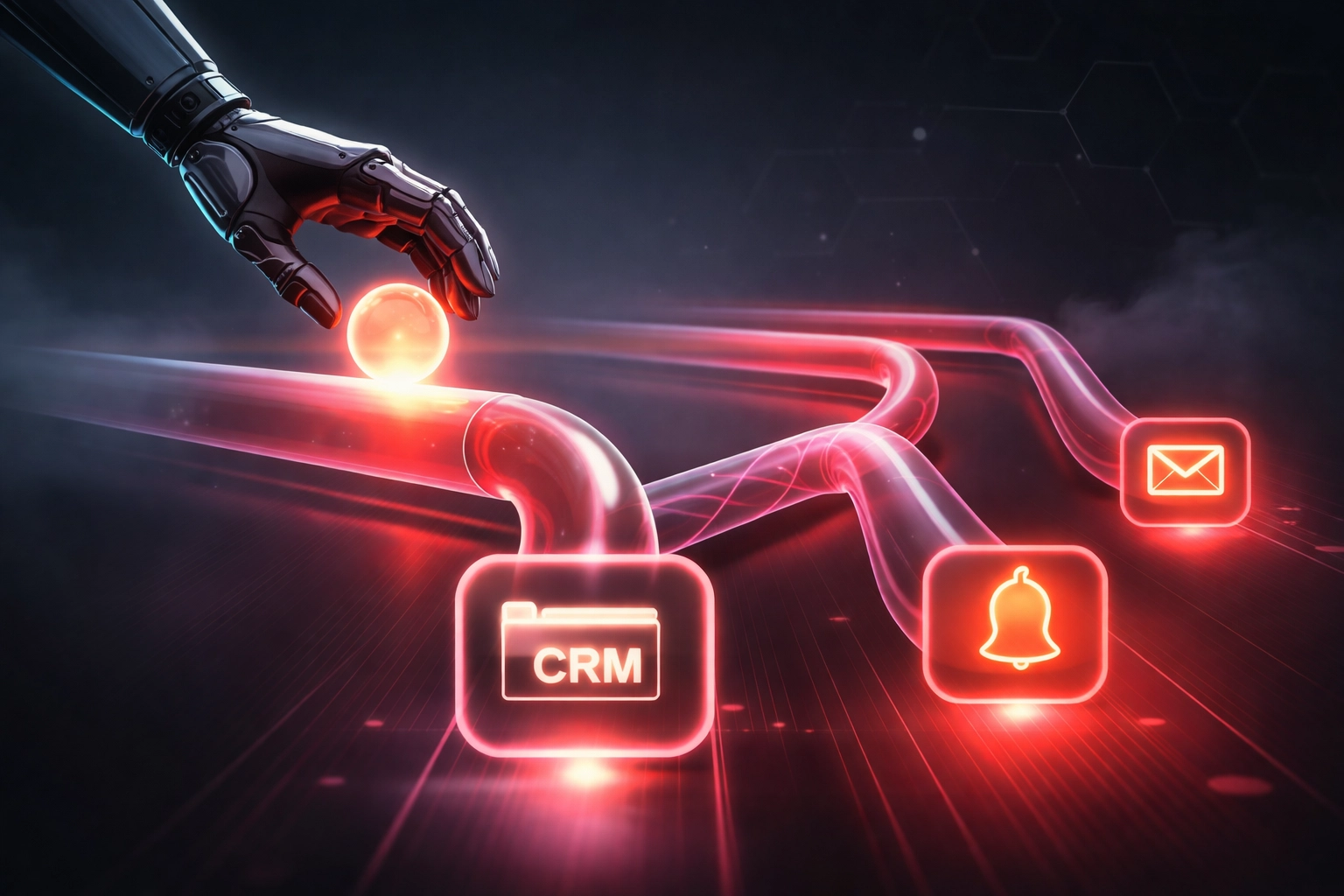 A robotic hand automates lead management, optimizing pipelines and saving hours for small business owners