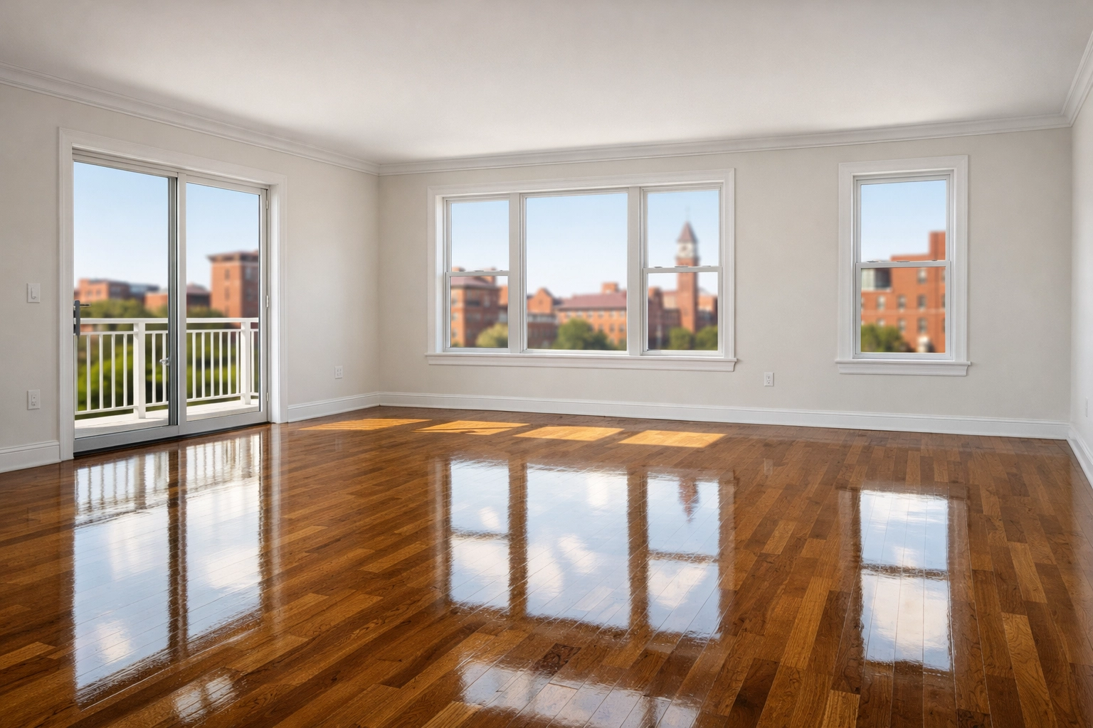Empty luxury living room near Gateway Park after professional move-out cleaning Worcester MA.