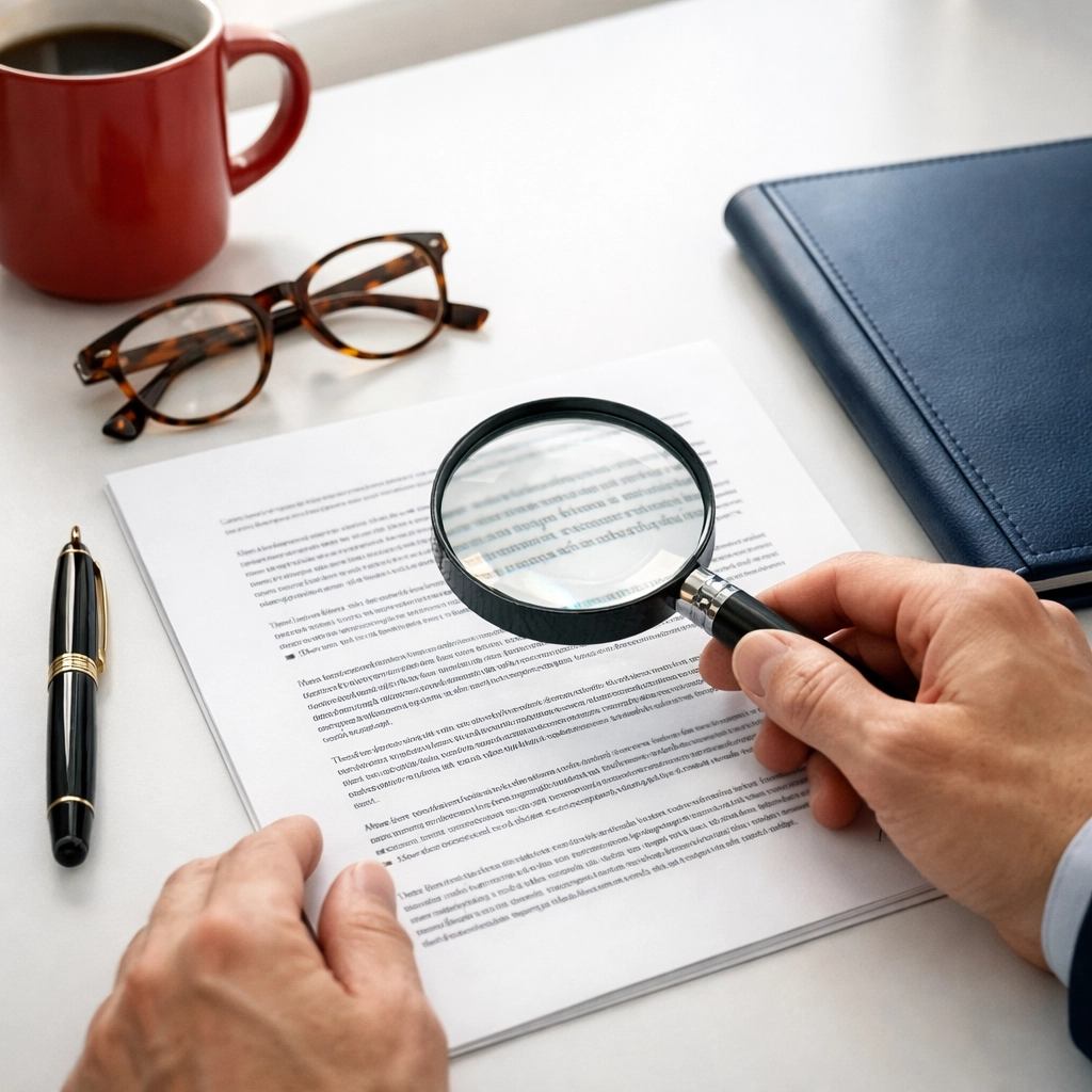 A magnifying glass auditing a credit report to identify and dispute errors and inaccuracies for better credit.