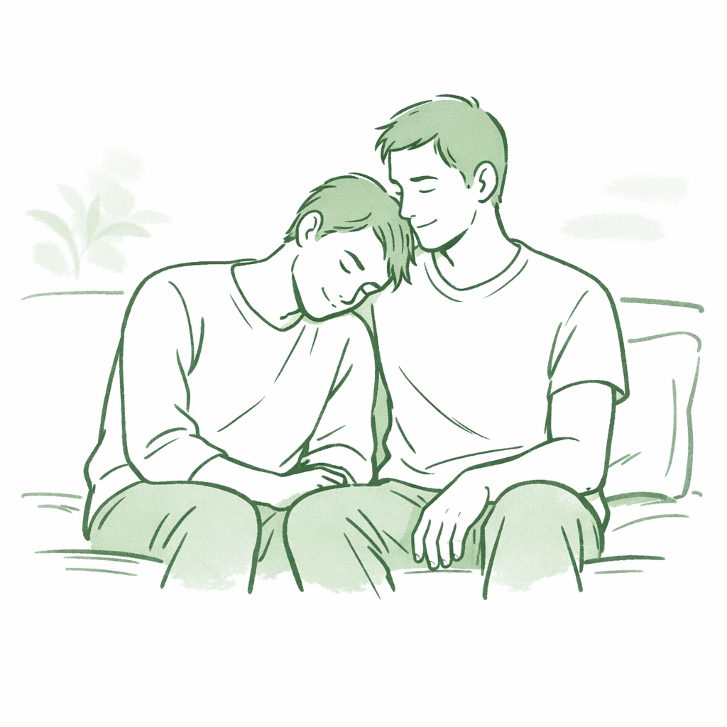 Two men sharing quiet moment of trust illustrating emotional intimacy in LGBTQ fiction