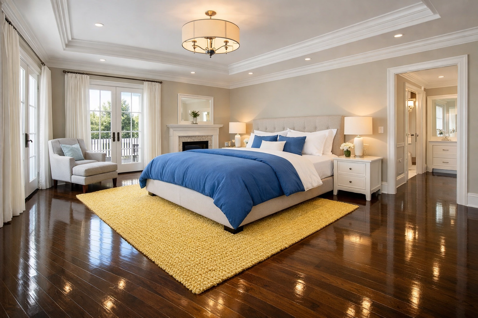 Clutter-free master bedroom in Salisbury after a top-to-bottom move-in or preparation cleaning service.