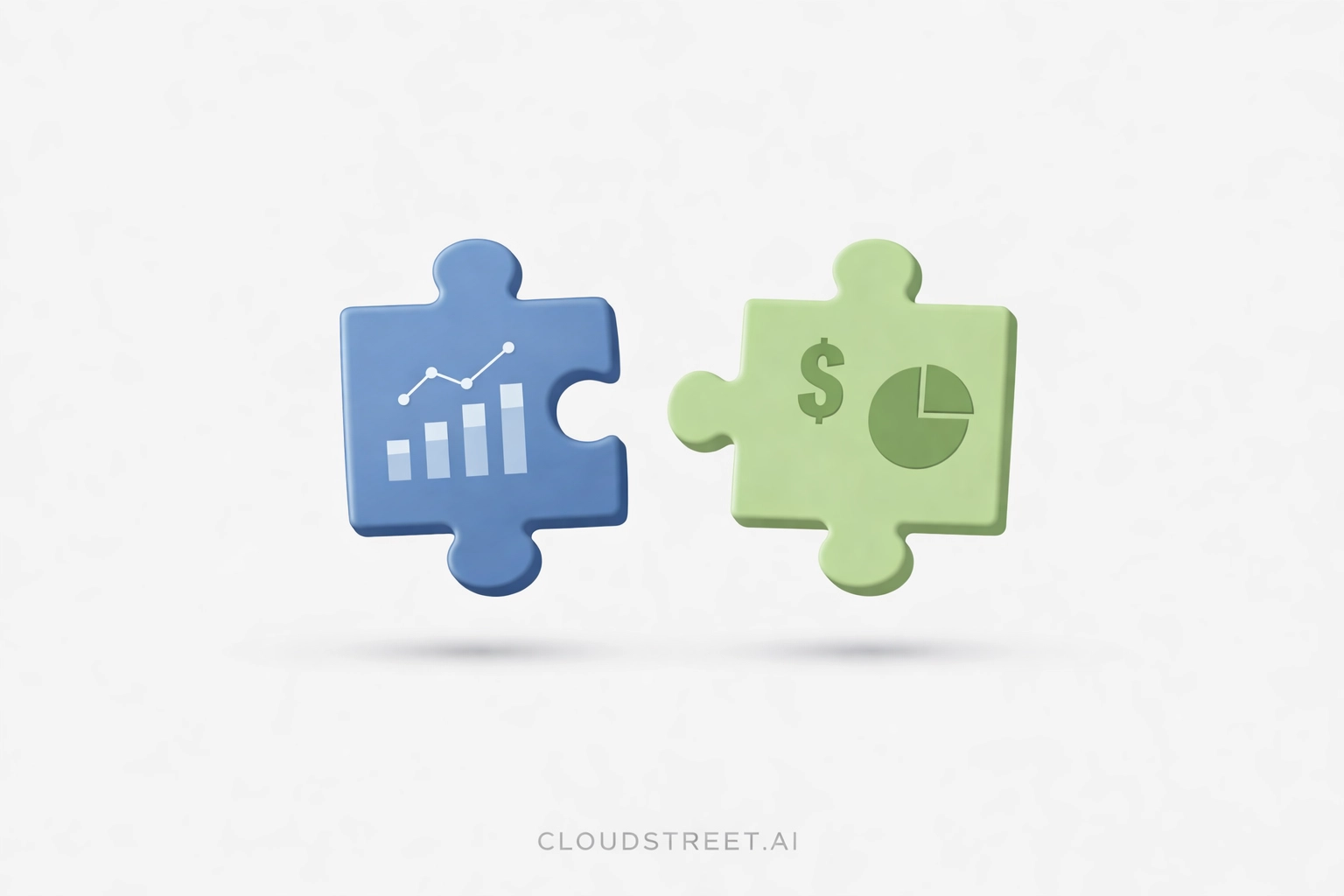 Puzzle pieces representing analytics data and sales data hovering apart, symbolizing missed revenue opportunities without system integration.