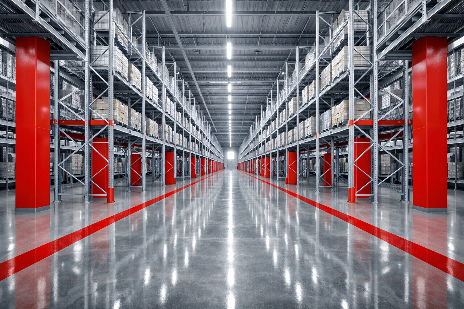 Clean and organized pallet storage facility in Hertford providing secure inventory management solutions.