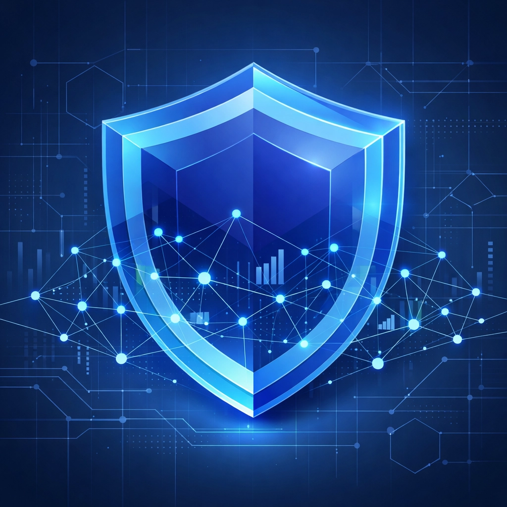 Digital security shield protecting a financial network, representing regulatory compliance and transaction trust.