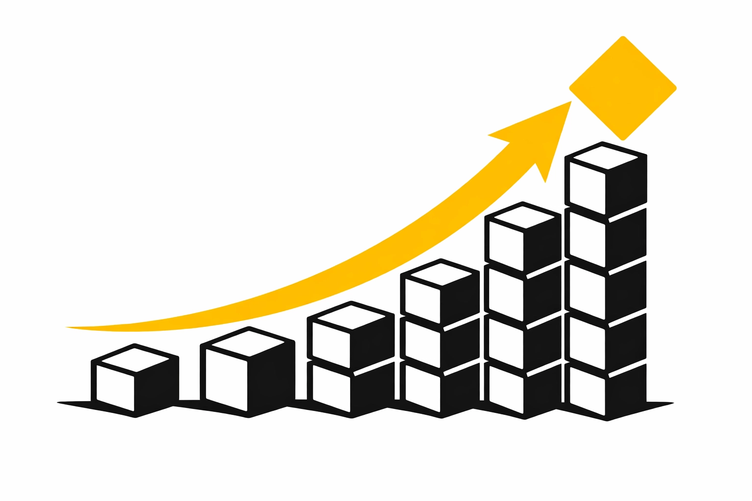 Upward yellow arrow and growth chart representing the long-term ROI of a successful HRIS implementation.