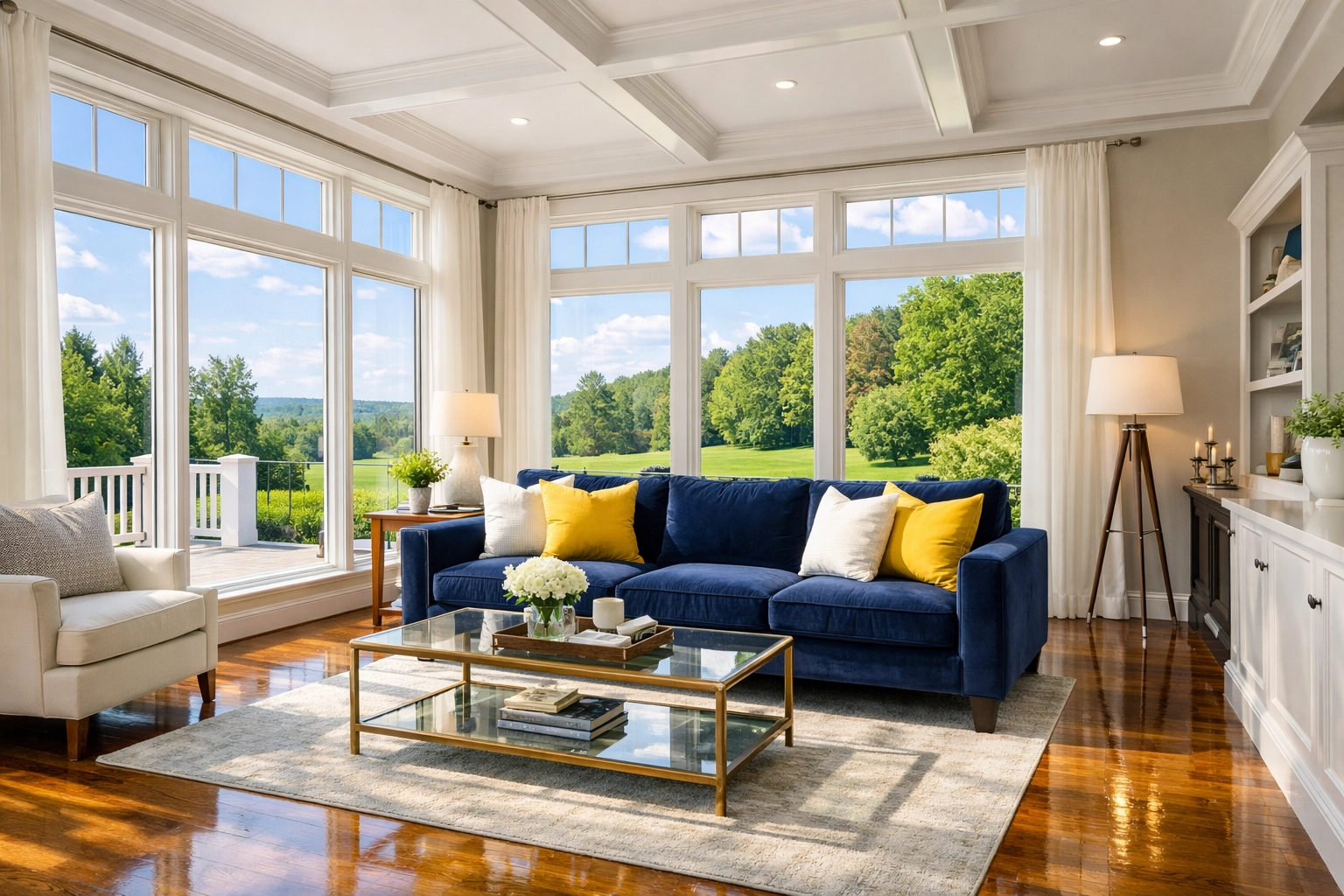 Spotless Millbury living room showing the results of professional weekly house cleaning.